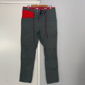 La Sportiva Gray Cargo Pants with Red Waistband and Accents